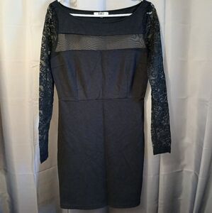 BB DAKOTA Little Black Dress M Lace sleeve Netting bust Knee Length Semi Formal